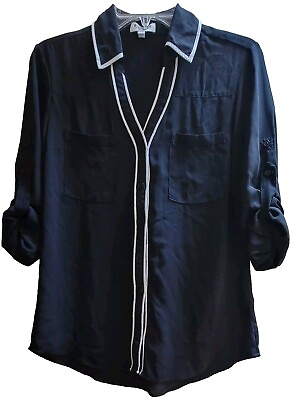 #ad Express The Portofino Shirt Small Womens Black White Top Button Up Blouse EUC $28.99