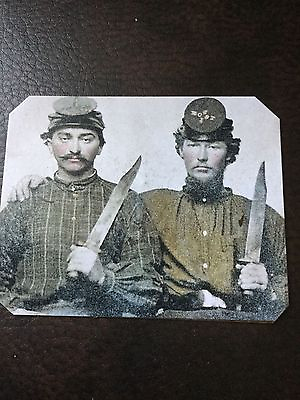 #ad 2 Civil War Military Soldiers With Large Knives tintype C687RP $14.99