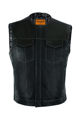 #ad Men#x27;s Black Leather Vest Motorcycle Concealed White Paisley Lining Waistcoat $89.99