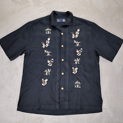 #ad Nat Nast Luxury Originals Shirt Mens Medium Silk Embroidered Black Hawaiian Camp $28.45