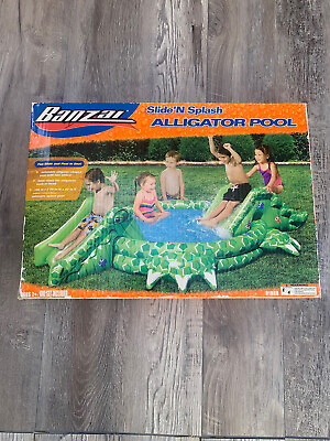 #ad Banzai Spray N#x27; Splash Alligator Pool Water Spraying Pool amp; Slide New Box DAMAGE $32.99
