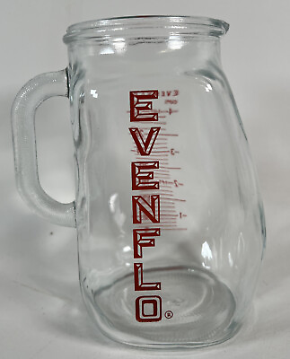 Vintage EVENFLO 4 Cup 32 Oz 1 Quart MEASURING PITCHER RED LETTERING Clear Glass $13.99