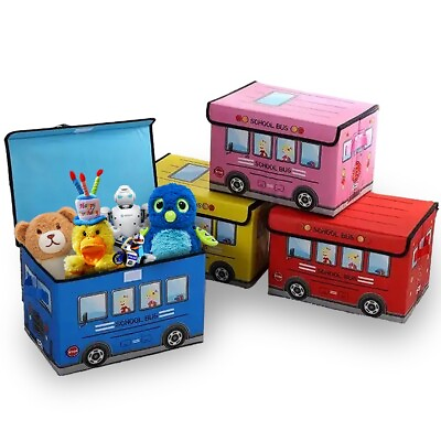 #ad 4pack Bus Storage Box for KidsFoldable Toy Boxes BooksToy bin with lidtoodler $37.00
