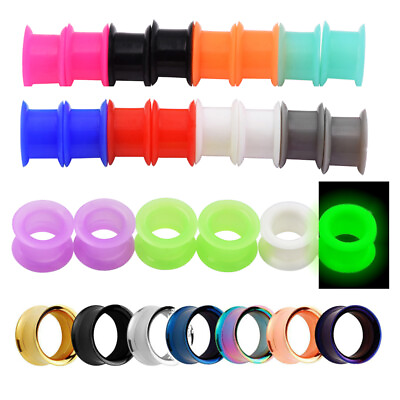 #ad Pair Stainless Steel Ear Gauge Screw Fit Tunnel Silicone Ear Plug Piercing 2g 1quot; $6.99