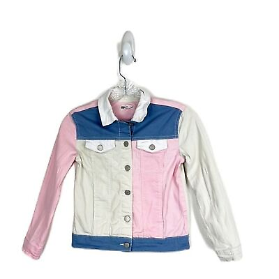 #ad Epic Threads Denim Jacket Kids Small Pink Blue Button Up Color Block Youth Outer $7.50