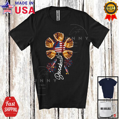 #ad Baseball 4th Of July American Flag Baseball Player Flower Patriotic T Shirt C $26.95