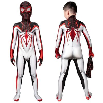 #ad Kids Spiderman PS5 Miles Morales Cosplay Costume 3D Print Jumpsuit Halloween $37.52