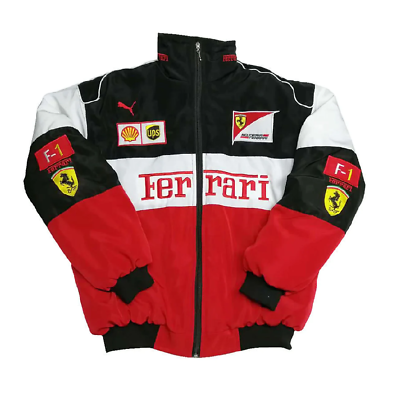 #ad Ferrari Racing Jacket Vintage Style White Nascar Bomber F1 Ferrari Jacket $55.00