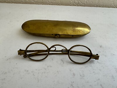 #ad Antique Brass Spectacles Eyeglasses w Brass Case Adjustable Temples $150.00