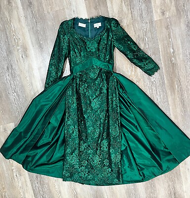 #ad Raoul Arango Sz 2 Emerald Green Lace Taffeta Train Renaissance Dress Gown Formal $357.49