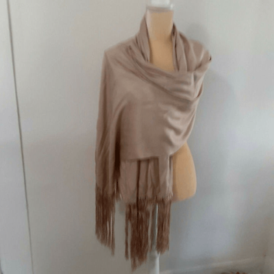 #ad Champagne toned wrap scarf 9quot; fringe 64X23 decorative rayon $8.40
