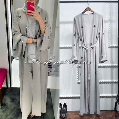 #ad Abaya Muslim Women Cardigan Long Maxi Dress Open Front Robe Kaftan Dubai $32.26