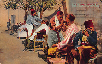#ad Turkish Barber Shop Constantinople Turkey Early Postcard Unused $12.00