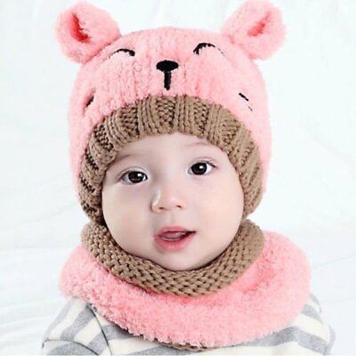 #ad Toddler Kids Beanie Plush Cap Scarf Set Girl Boy Baby Winter Warm Knit Hat US $7.99