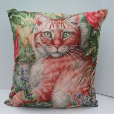 #ad Linen Orange Tabby Cat Throw Pillow 18quot;×18quot; $14.99