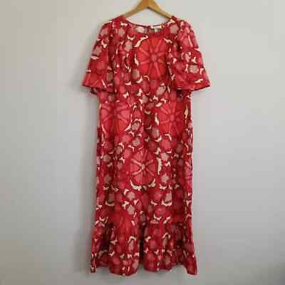 #ad NWOT Rhode Red Zinnia Floral Print Linen Blend Midi Maxi Dress Size 18 $14.99