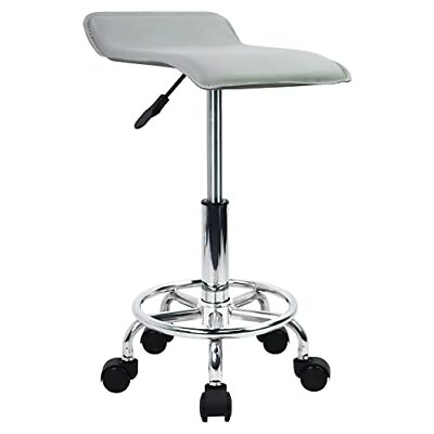 #ad Square Height Adjustable Rolling Stool with Foot Rest PU Leather Seat Cushion... $47.06