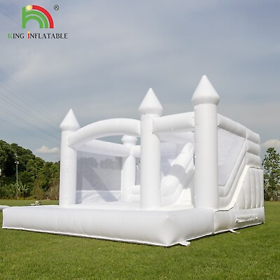 #ad Large Inflatable White Bounce House Castle with Slide and Ball Pit 950W Blower $1499.39