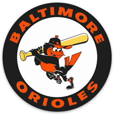 #ad Baltimore Orioles w Oriole Character at Bat MLB Baseball Die Cut Round MAGNET $5.49