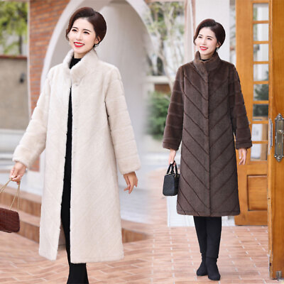 #ad Women Faux Mink Fur Long Winter Coat Stand Collar Mid Length Jackets Overcoats $110.53