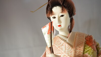 #ad Japanese Beautiful Vintage GEISHA Doll The Fan Princess Style height 18inch $220.00