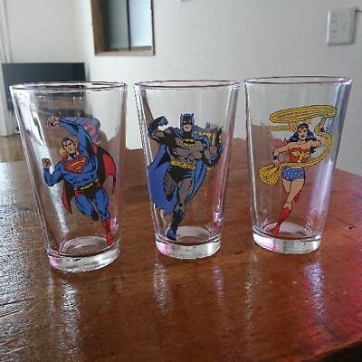#ad Batman Superman Wonder Woman Vintage Glasses Set Of 3 Retro Kawaii Rare $146.00