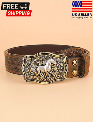 #ad Western Belt Strap Men#x27;s PU Leather Buckle Horse Cowboy Rodeo Belt Casual Dress $9.11