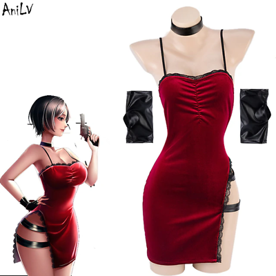 #ad Anilv Movie Heroine Secret Service Spy Dress Uniform Halloween Women Red Lace Ou $32.35