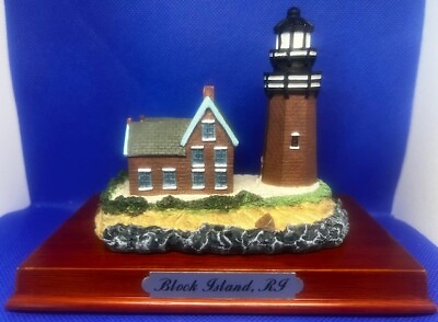 #ad Block Island Rhode Island Lighthouse Wood Base Miniature Sculpture Figurine $8.99