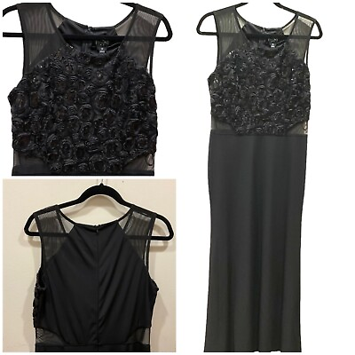 #ad EnFocus Studios Long Evening Dress Sleeveless Stretch Black sz 12 rose rosettes $21.68