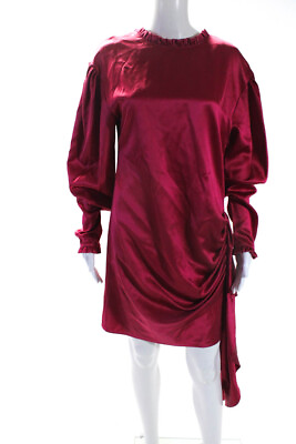 #ad Magda Butrym Womens Satin Ruffled Long Sleeve Draped Shift Dress Pink Size 40 $699.99