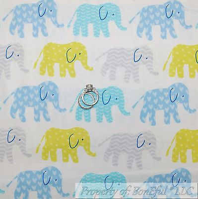 #ad BonEful Fabric FQ Cotton Quilt White Blue Green Elephant Circus Baby Stripe Dot $6.30