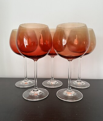 #ad Vintage Wine Glasses Red Long Stem Cocktail Retro Set x5 GBP 7.50