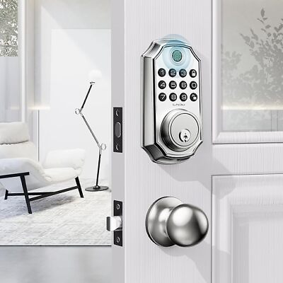 #ad Fingerprint Keypad Smart Door Lock Handle Door Knob with Keypad Deadbolt LNDU $157.99