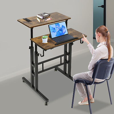 #ad 115cm Stand Up Height Adjustable Rolling Computer Workstation Table Laptop Desk $49.39