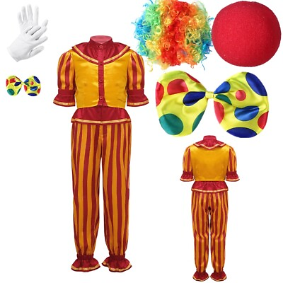 #ad Kids Tops With Pants And Nose Gloves Bow Tie House Clown Deluxe Set Party Show $25.93