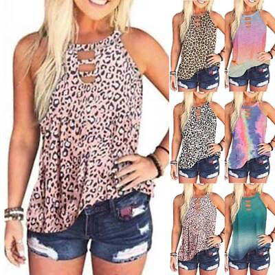 #ad #ad Womens Leopard Hollow Casual Tank Tops Ladies Summer Vest T Shirt Tunic Blouse $15.86