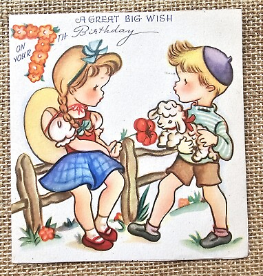 #ad Vintage 1940 50s Unused Birthday Card For 7 Year Old Child $7.49