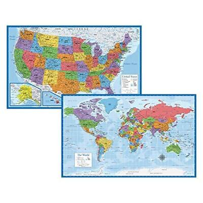 #ad Laminated World Map amp; US Map Poster Set 18quot; x 29quot; Wall Chart Maps of the $11.22