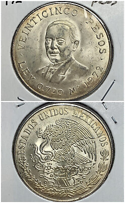 #ad 1972 Mexico 25 Silver Pesos Benito Juarez Garcia LIBERTAD $27.75