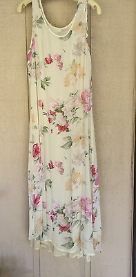 #ad Vintage TOGETHER Size 8 Sheer Rayon Yellow Floral Lined Sleeveless Maxi Dress $17.99