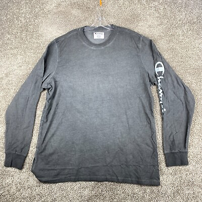 #ad Champion Basic T Shirt Men#x27;s XXL 2XL Long Sleeve Gray Graphic Print $18.95
