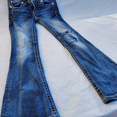 #ad Miss Me Jeans Womens Standard Bootcut Boot Blue Jeans Size 27 Hot Style Distress $53.99