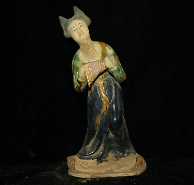 #ad 34CM China Antique Statue Tang Sancai Porcelain beauty woman Statue Pottery $300.00