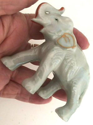 #ad Vtg Gray Red CIRCUS ELEPHANT Trunk Up JAPAN Marked Porcelain Figurine Figure 1 $9.95