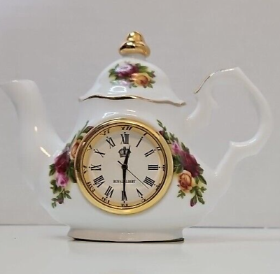 #ad Royal Albert Old Country Roses Miniature Teapot Clock 1962 Vintage $40.00