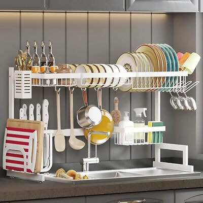 #ad Dish Drying Rack Over The Sink 2 Tier Adjustable Dish Drainer Kitchen Storage $85.49