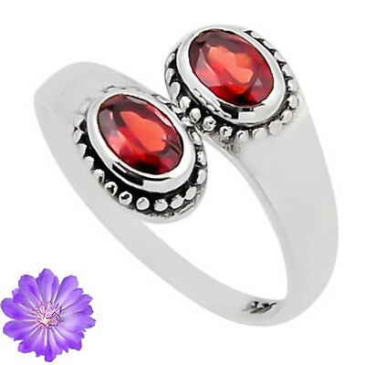 #ad Handmade Gift For Women Cluster Ring Size 925 Silver Garnet Gemstone Jewelry $12.34