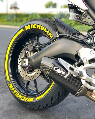 #ad Tire Lettering MİCHELİN MOTORCYCLE Permanent Sticker yello 15quot; 20quot; SET 0.75quot; $63.64