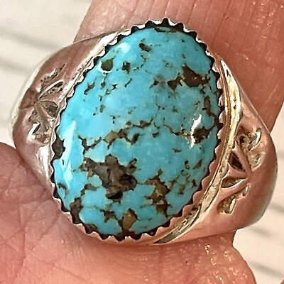 #ad Natural Turquoise Ring Navajo Sz 9.5 Annie Lincoln Sterling Handmade Band $79.94
